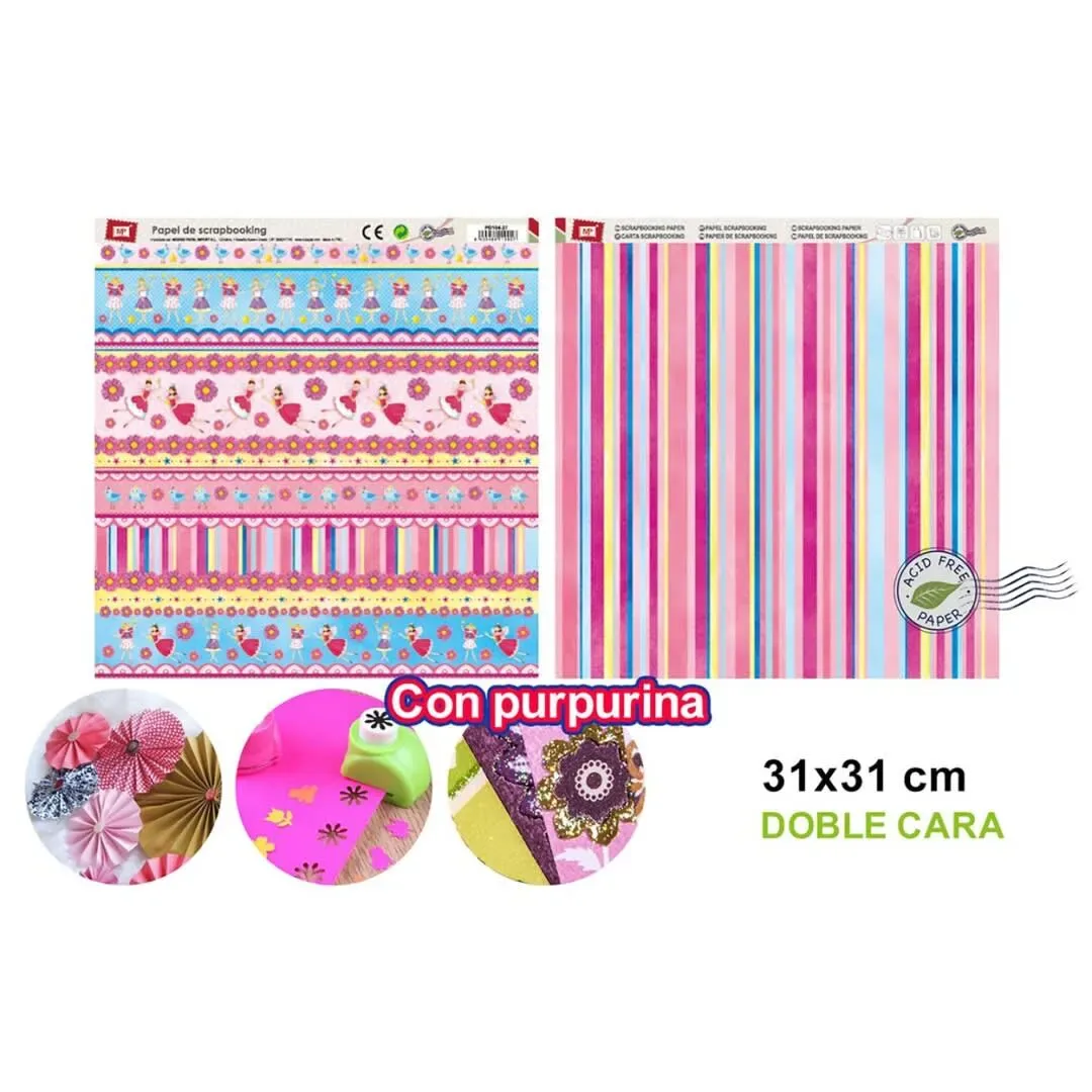 Papel De Scrapbooking Doble Cara Hadas Con Glitter1