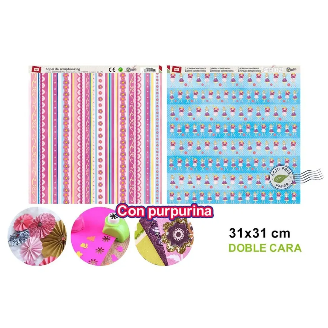 Papel De Scrapbooking Doble Cara Bailarinas Con Glitter d1