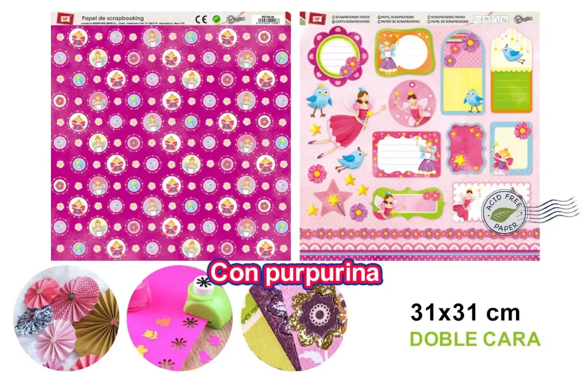 Papel De Scrapbooking Doble Cara Hadas-Sticker + Glitter1