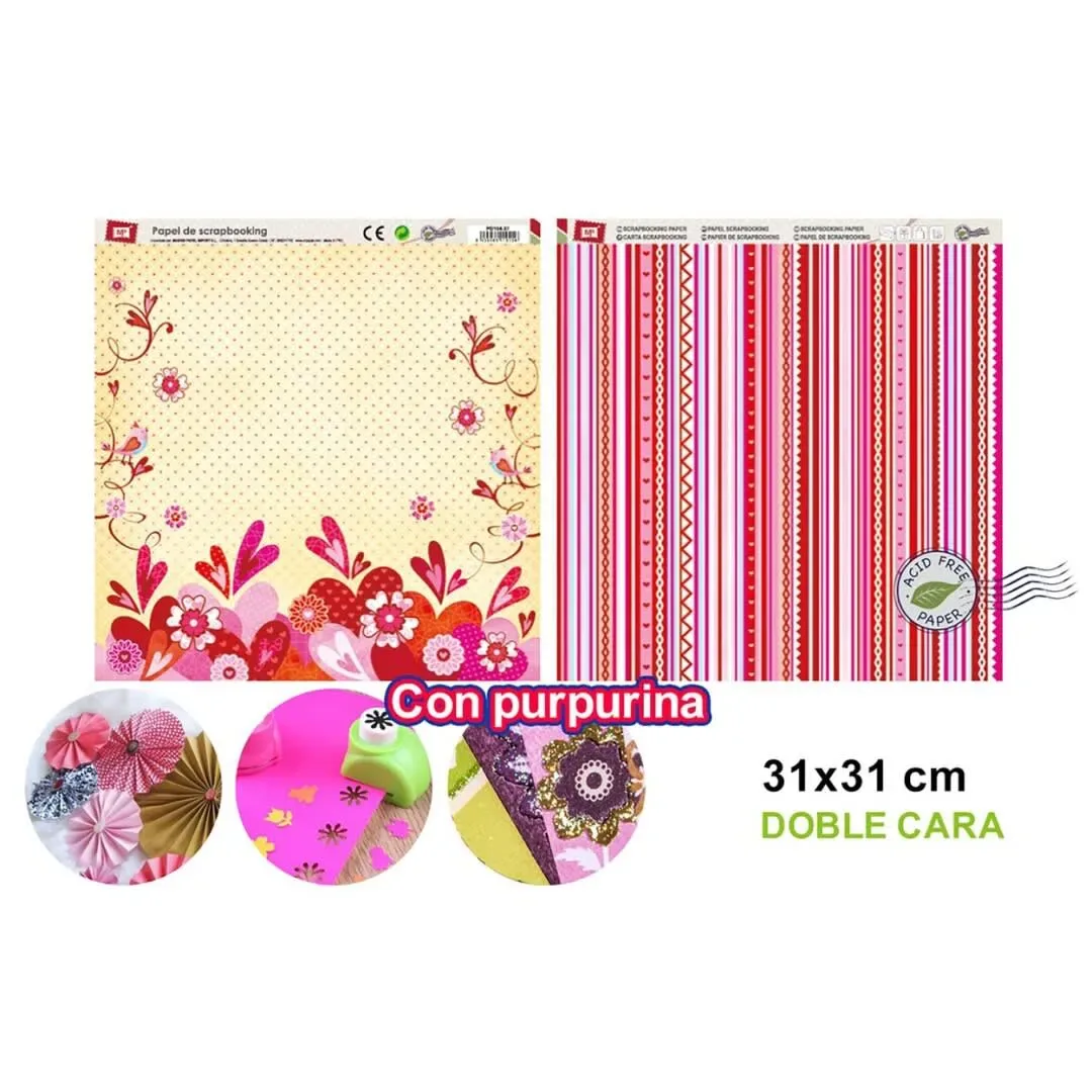 Papel Scrapbooking Doble Cara Lineas Surtidas Con Glitter1