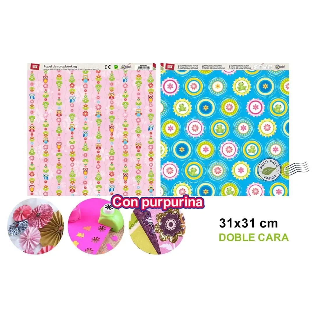 Papel De Scrapbooking Doble Cara Buho/Mandalas+Glitter1