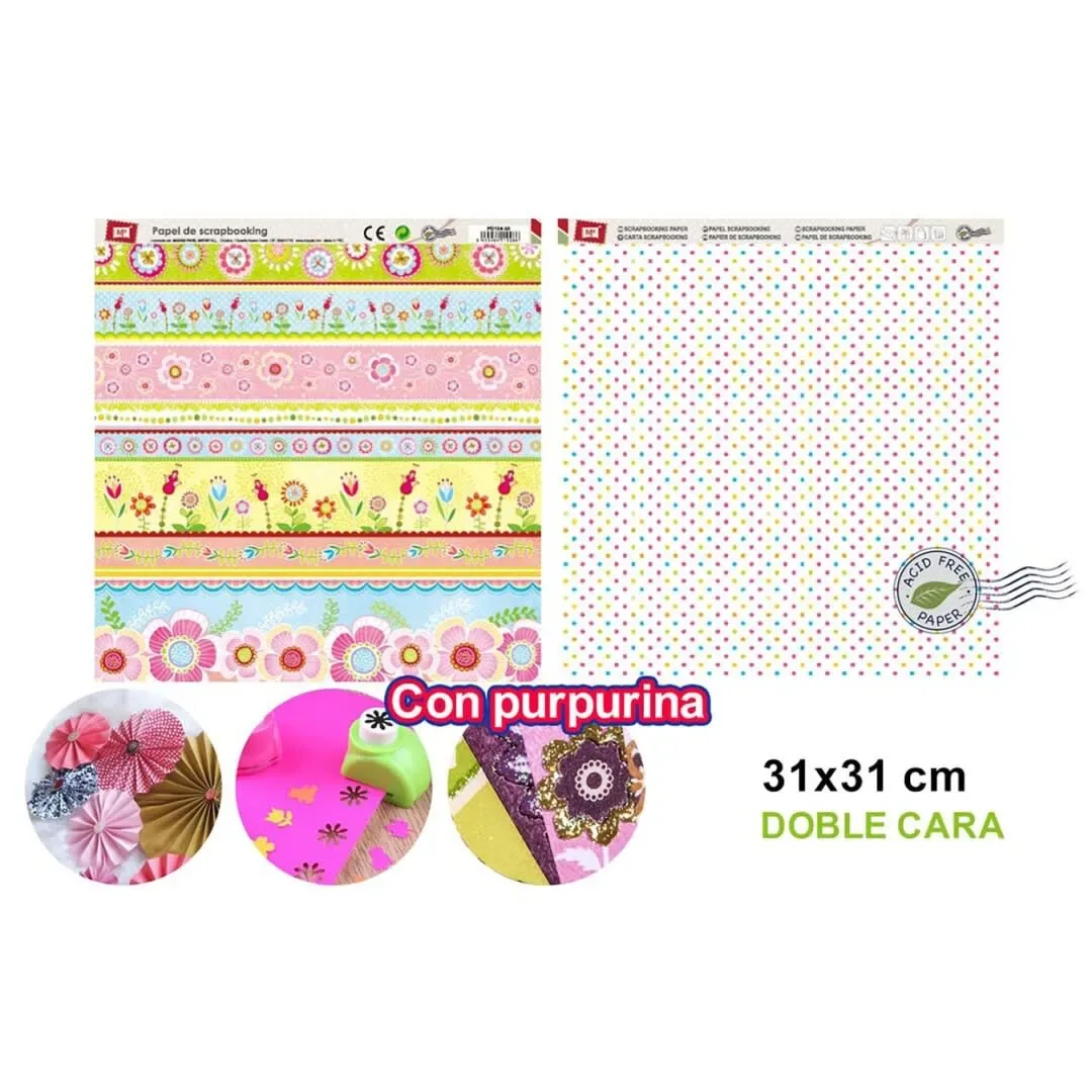 Papel De Scrapbooking Doble Cara Jardin/Puntos + Glitter1