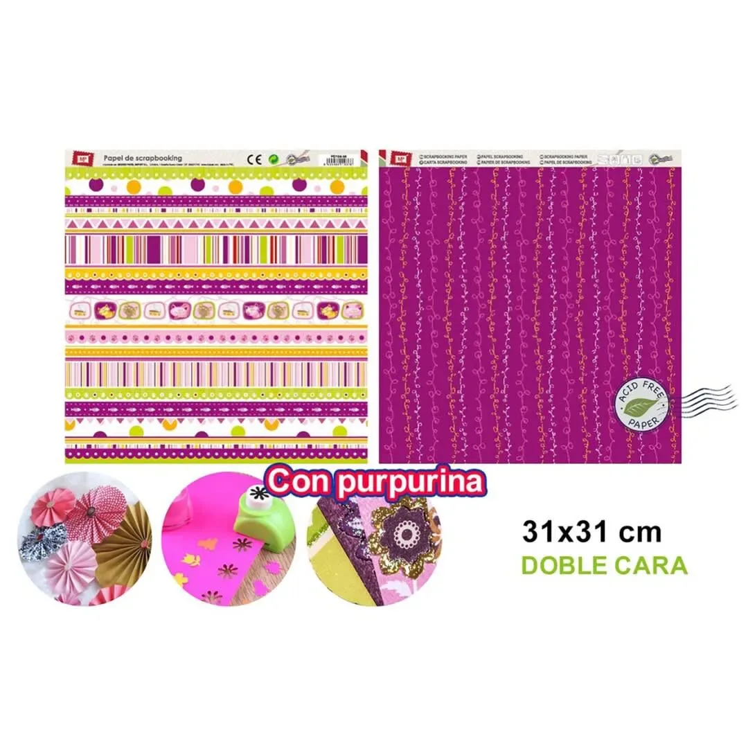 Papel De Scrapbooking Doble Cara Gatos/Lineas+Glitter1