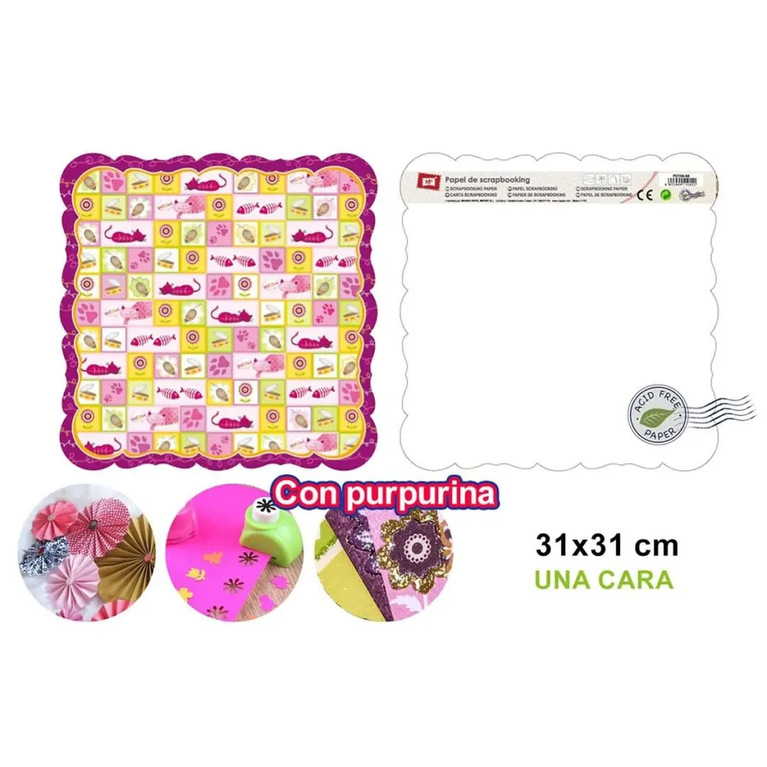 Papel De Scrapbooking Doble Cara Gatitos+Glitter 30.3X30.3Cm1
