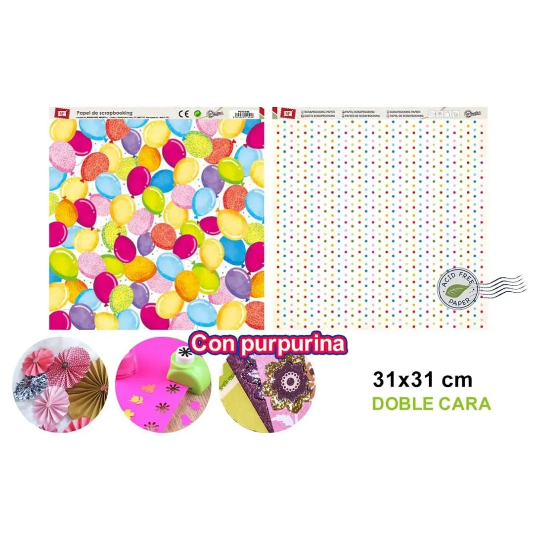 Papel De Scrapbooking Doble Cara Globos/Puntos+Glitter1