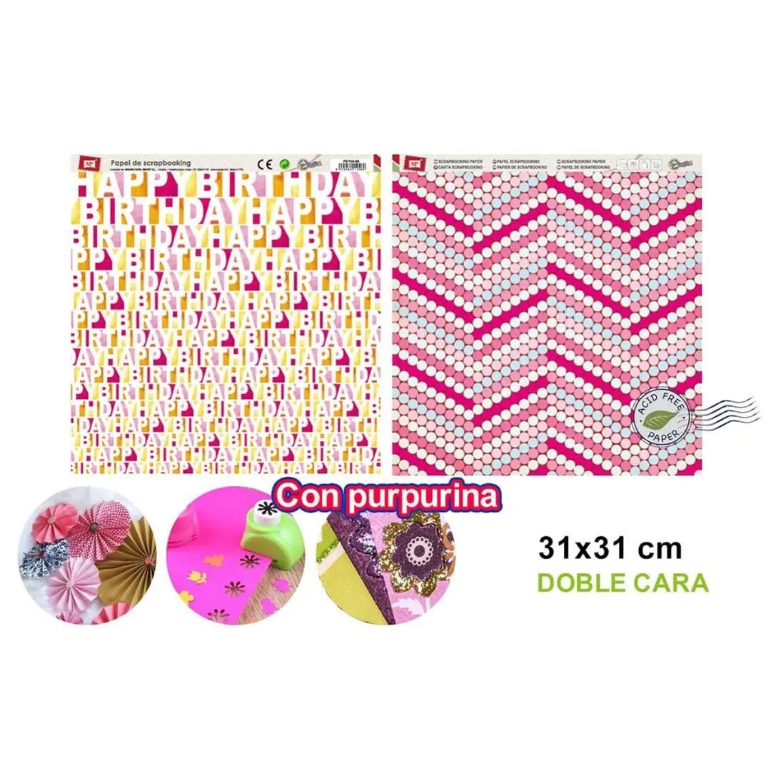 Papel De Scrapbooking Doble Cara Letras/Puntos+Glitter1