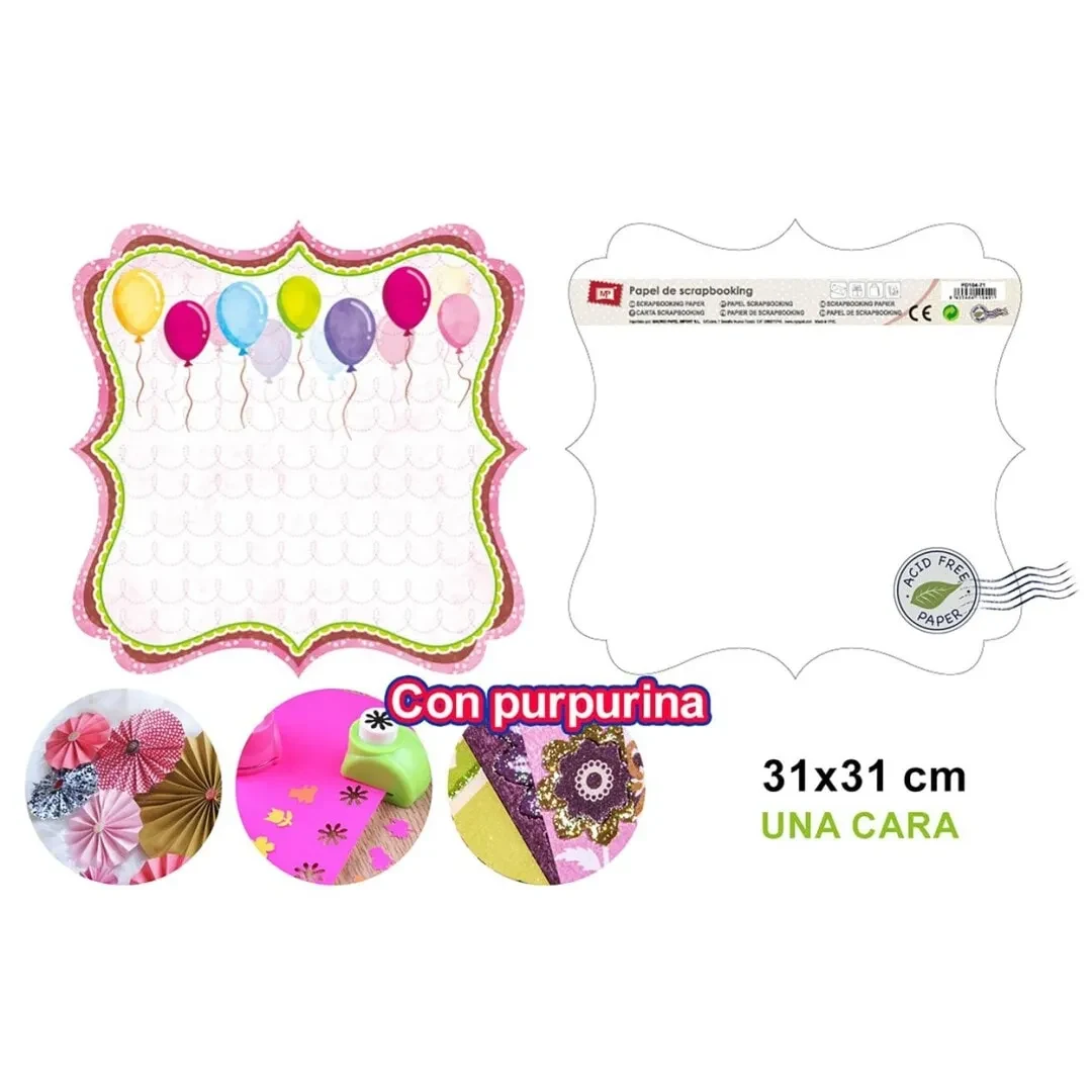 Papel De Scrapbooking Doble Cara Globos Con Margen+Glitter1