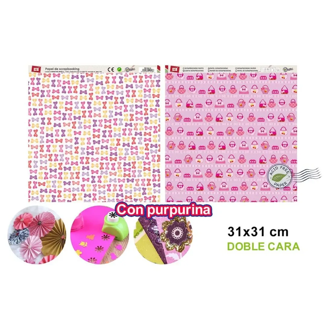 Papel De Scrapbooking Doble Cara Lazos/Bolsos +Glitter1