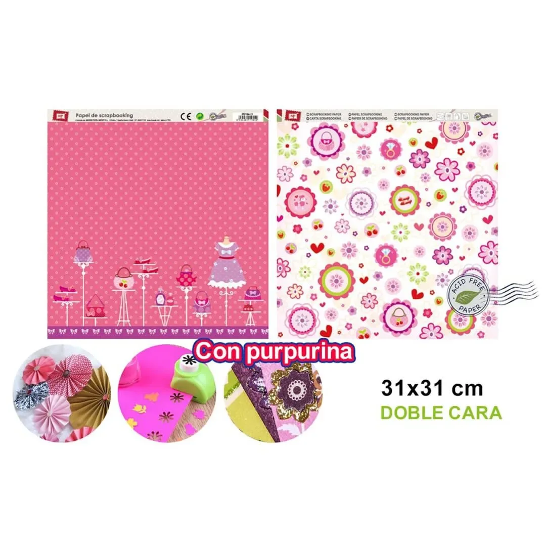 Papel De Scrapbooking Doble Cara Vestuario+Glitter1