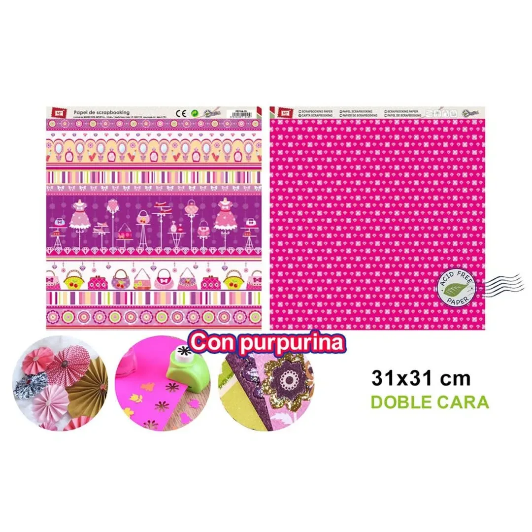 Papel Scrapbooking Estrellas/Accesorios Dama+Glitter 31X31Cm1