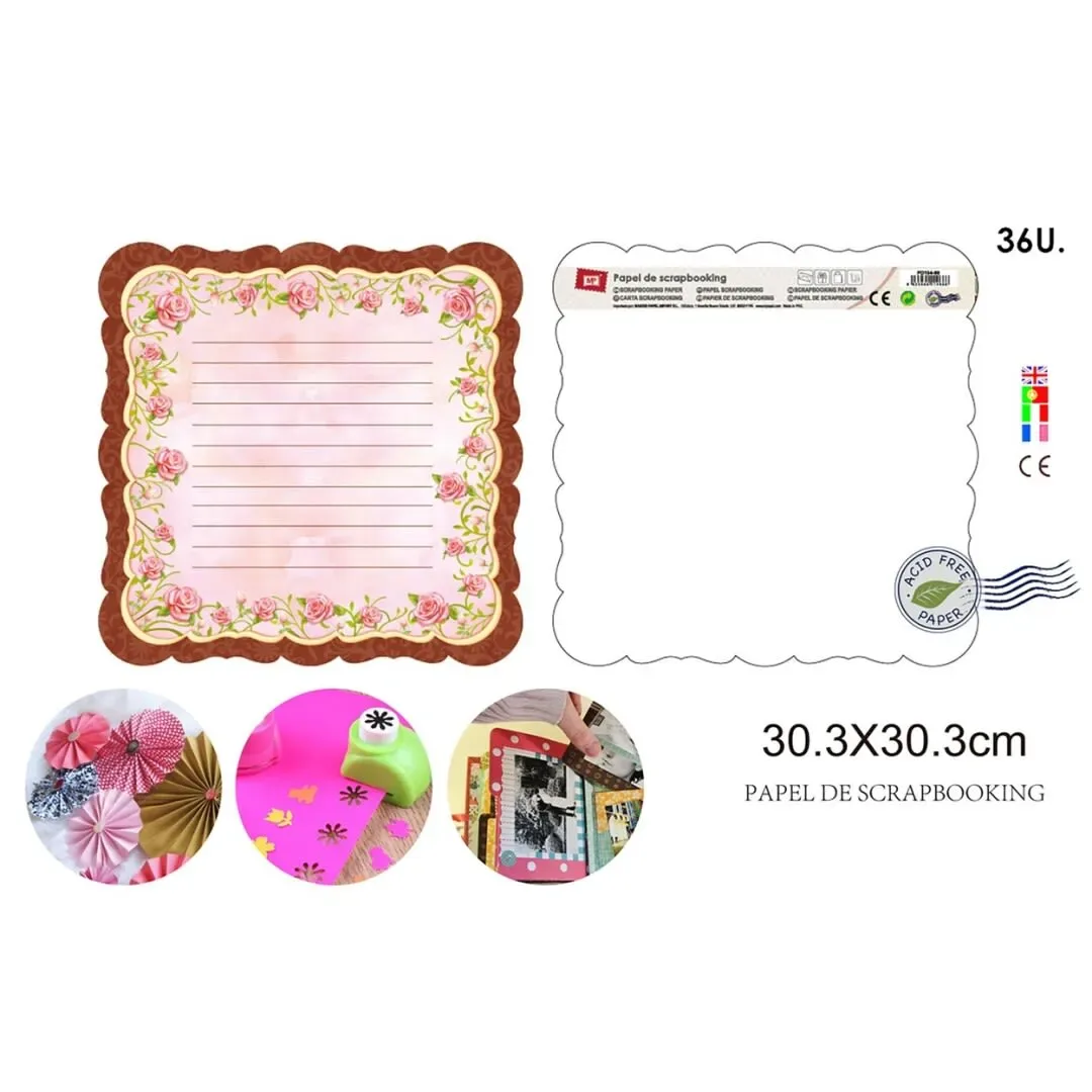Papel De Scrapbooking Bordes Con Rosas/Lineas 30.3X30.3Cmdo1