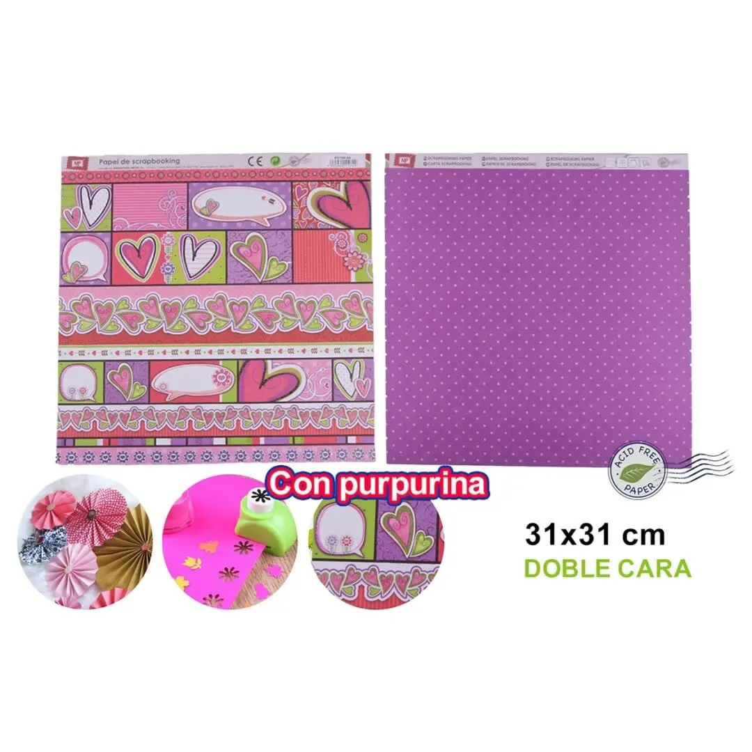 Papel Scrapbooking Doble Cara Puntitos/Corazones +Glitter1