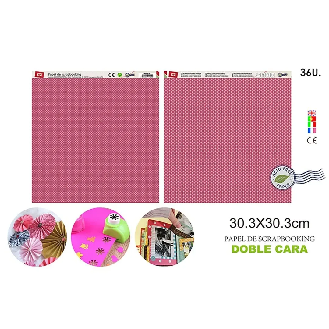 Papel De Scrapbooking Doble Cara Puntos/Cuadros Carmesi1