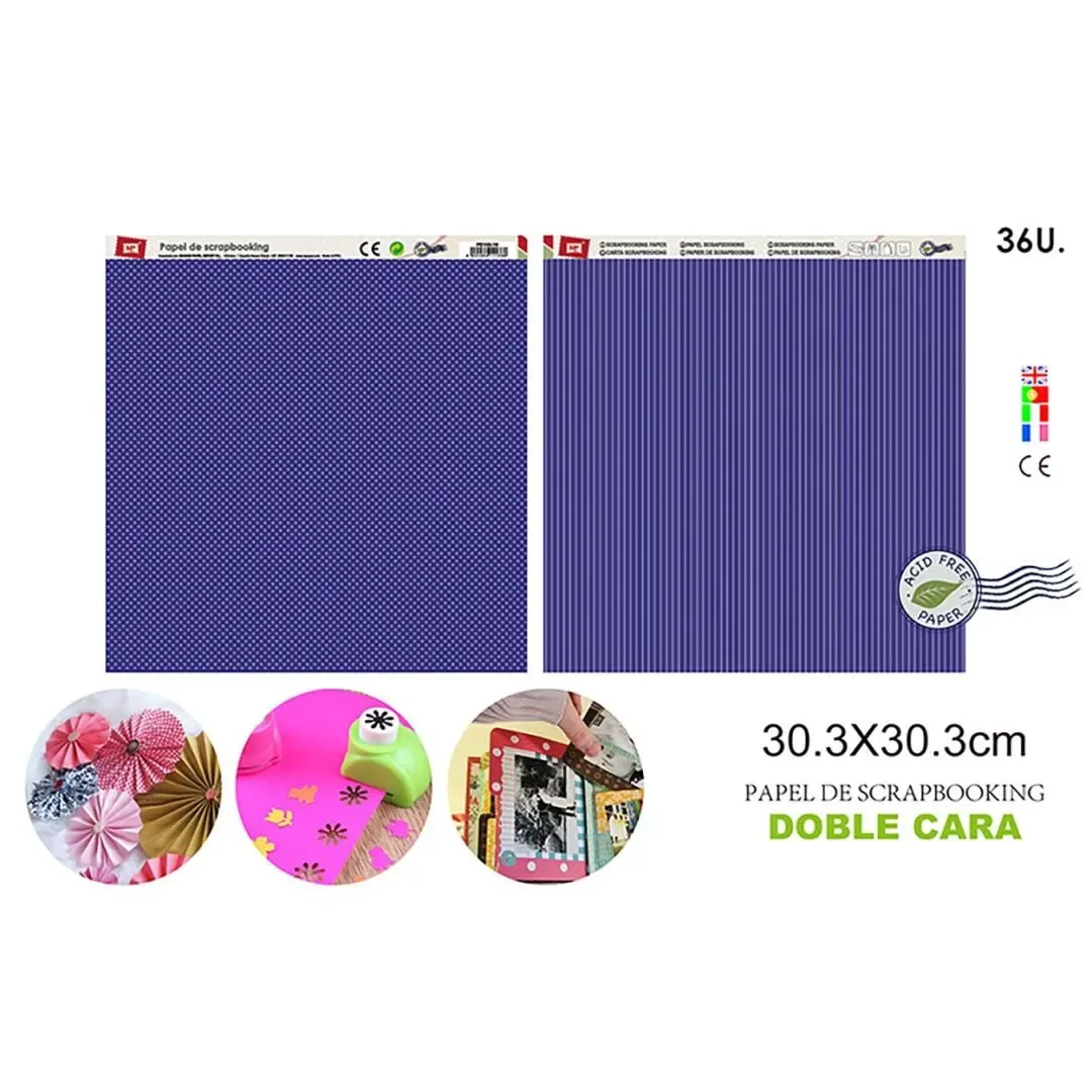 Papel De Scrapbooking Doble Cara Puntos/Lineas Violeta1