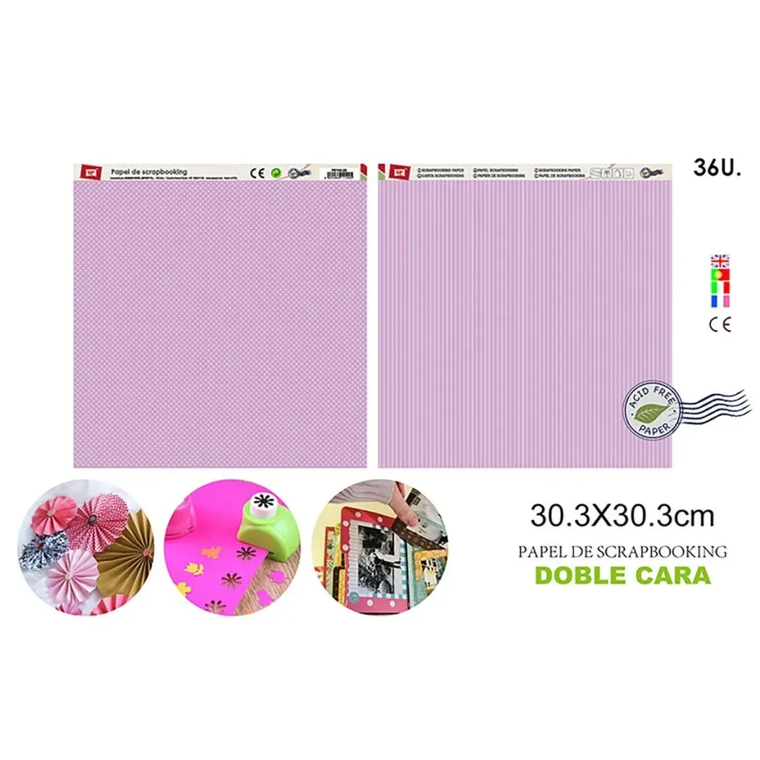 Papel Scrapbooking Doble Cara Estrellas/Lineas Violeta Past1