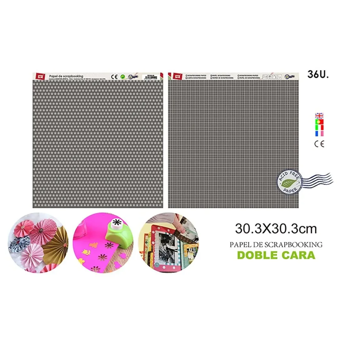 Papel De Scrapbooking Doble Cara Estrellas/Cuadros Cafe1