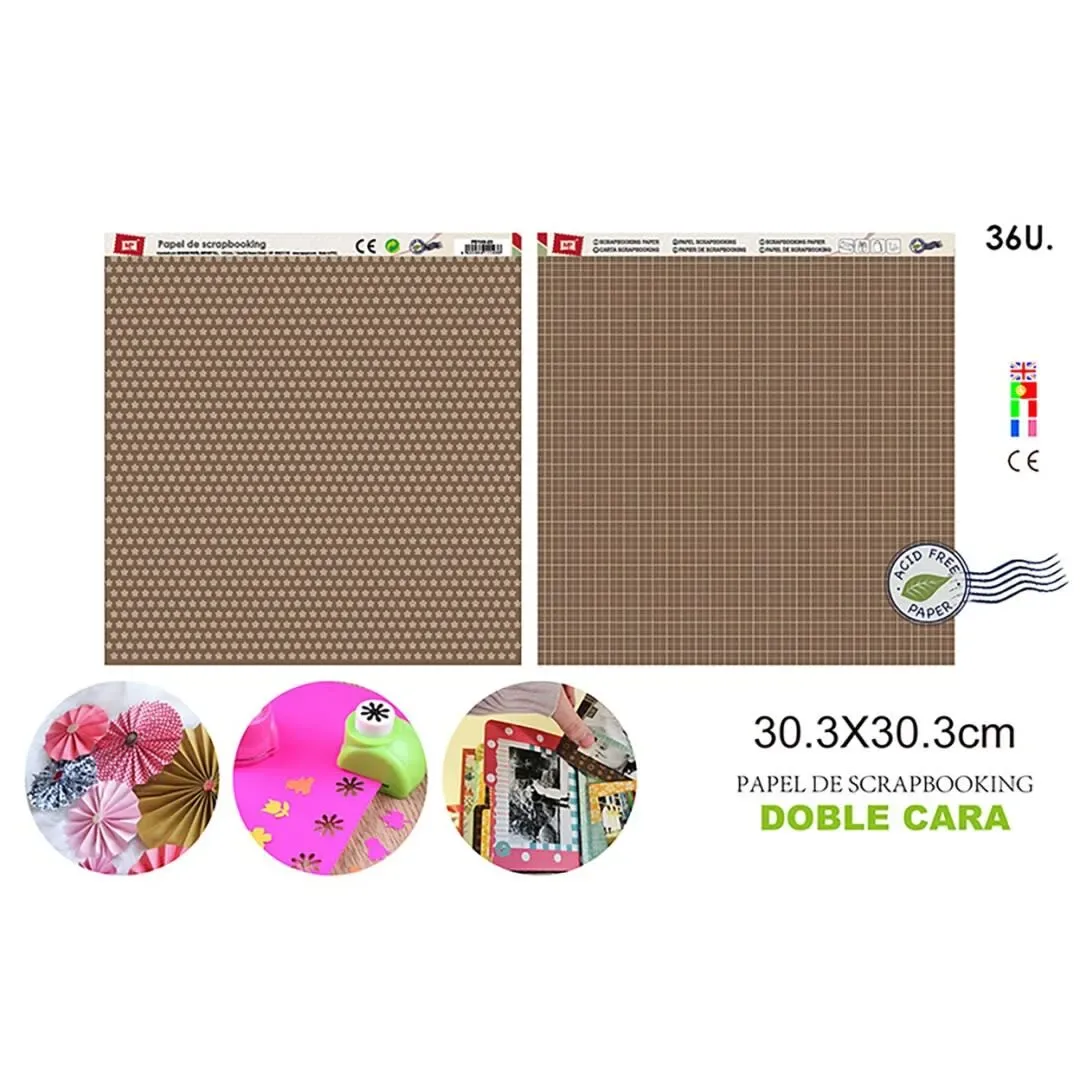 Papel De Scrapbooking Doble Cara Cuadritos/Estrellas Cafe1