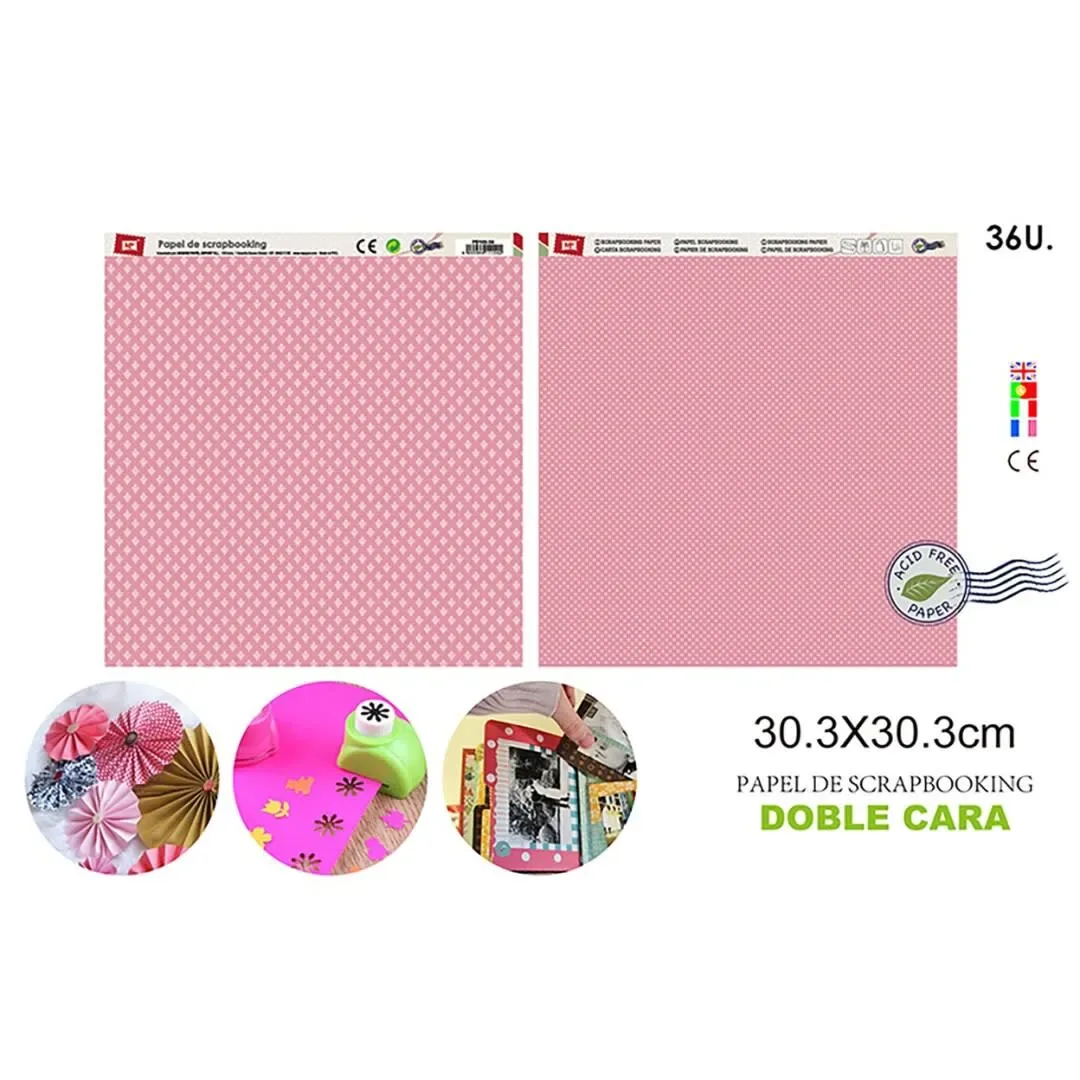 Papel De Scrapbooking Doble Cara Estrellas/Puntos Rosado1