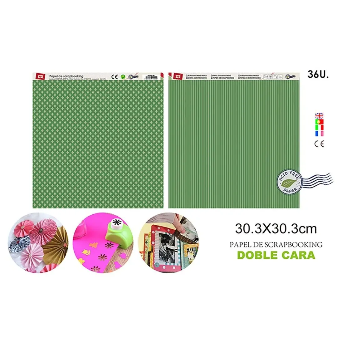 Papel De Scrapbooking Doble Cara Estrellas/Lineas Verde1