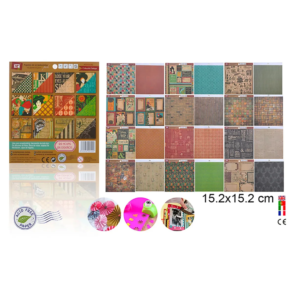 Block De Scrapbooking Doble Cara 15,2x15,2cm X 24 Diseños (02) Marca Madrid Papel Color Variado (MP1