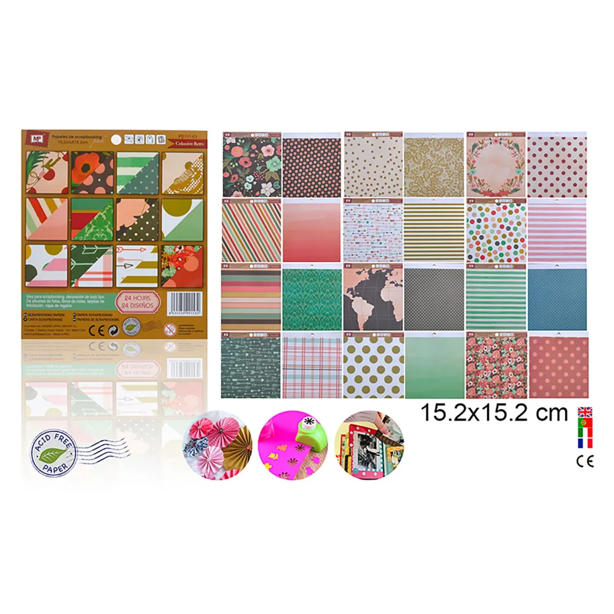 Block De Scrapbooking Doble Cara 15,2x15,2cm X 24 Diseños(03)Marca Madrid Papel Color Variado (MP)1