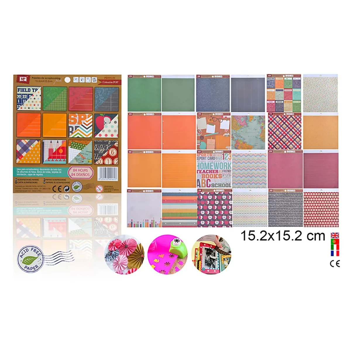 Block De Scrapbooking Doble Cara 15,2x15,2cm X 24 Diseños (11) Marca Madrid Papel Color Variado (MP1