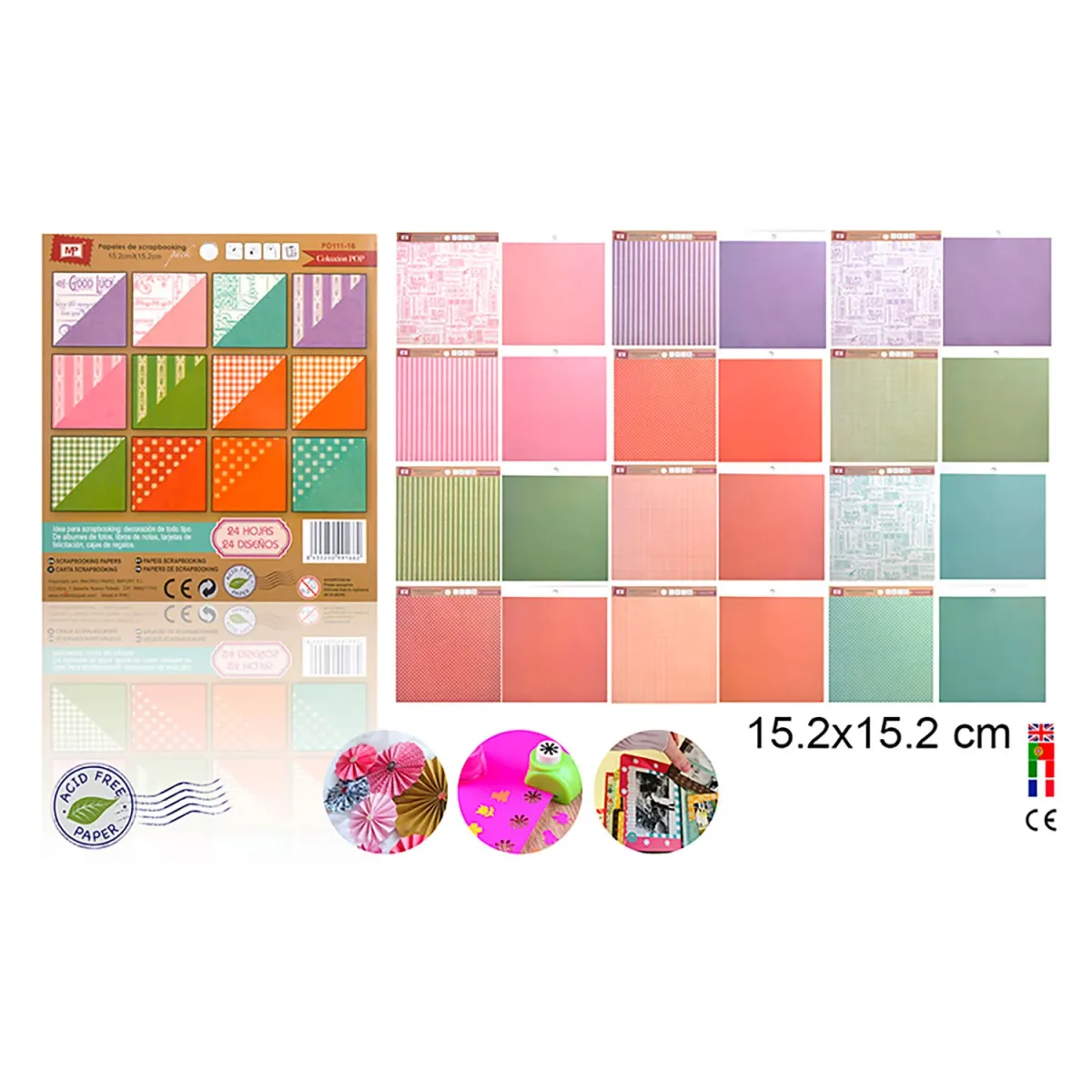 Block De Scrapbooking Doble Cara 15,2x15,2cm X 24 Diseños (16) Marca Madrid Papel Color Variado (MP1