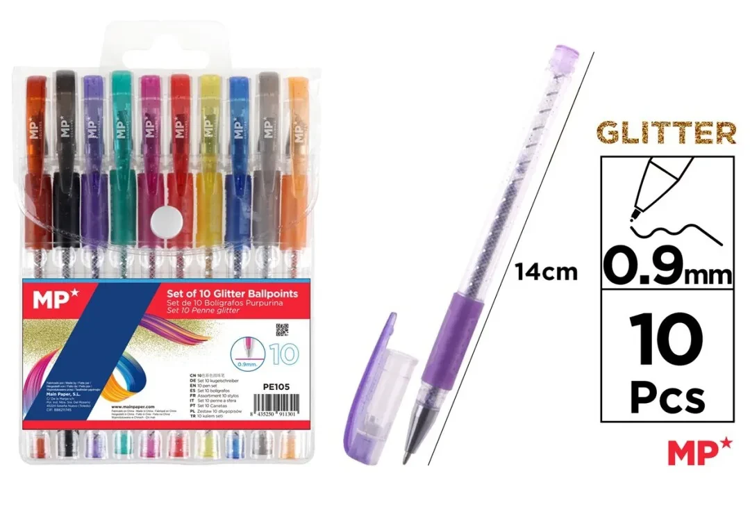 Pack De Boligrafos Gel con Glitter 0.7mm X 10Uds Basicos1