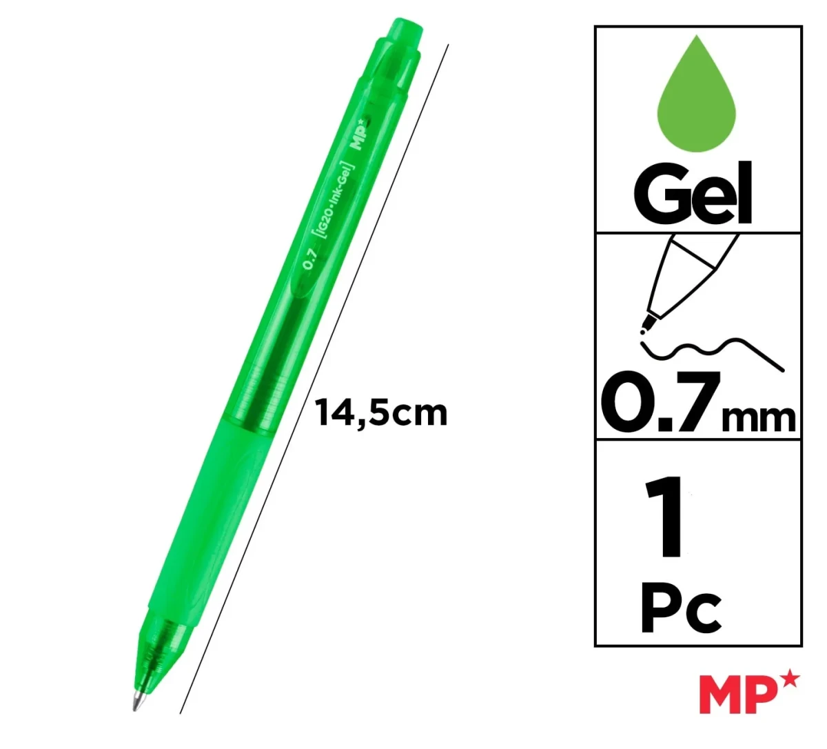 Boligrafo Retractil Tinta Gel Punta 0.7mm Color Verde Claro1
