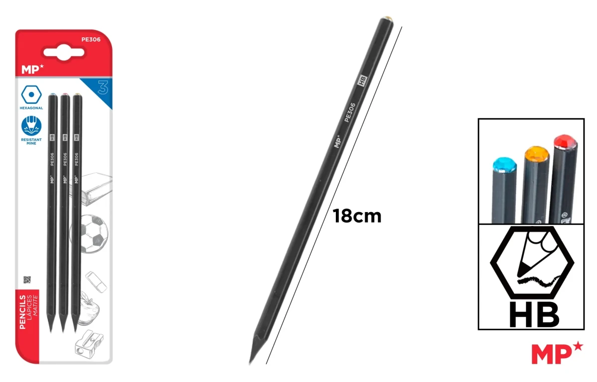 Set lapices Grafito HB Punta Diamante x3 Uds Color Surtido1