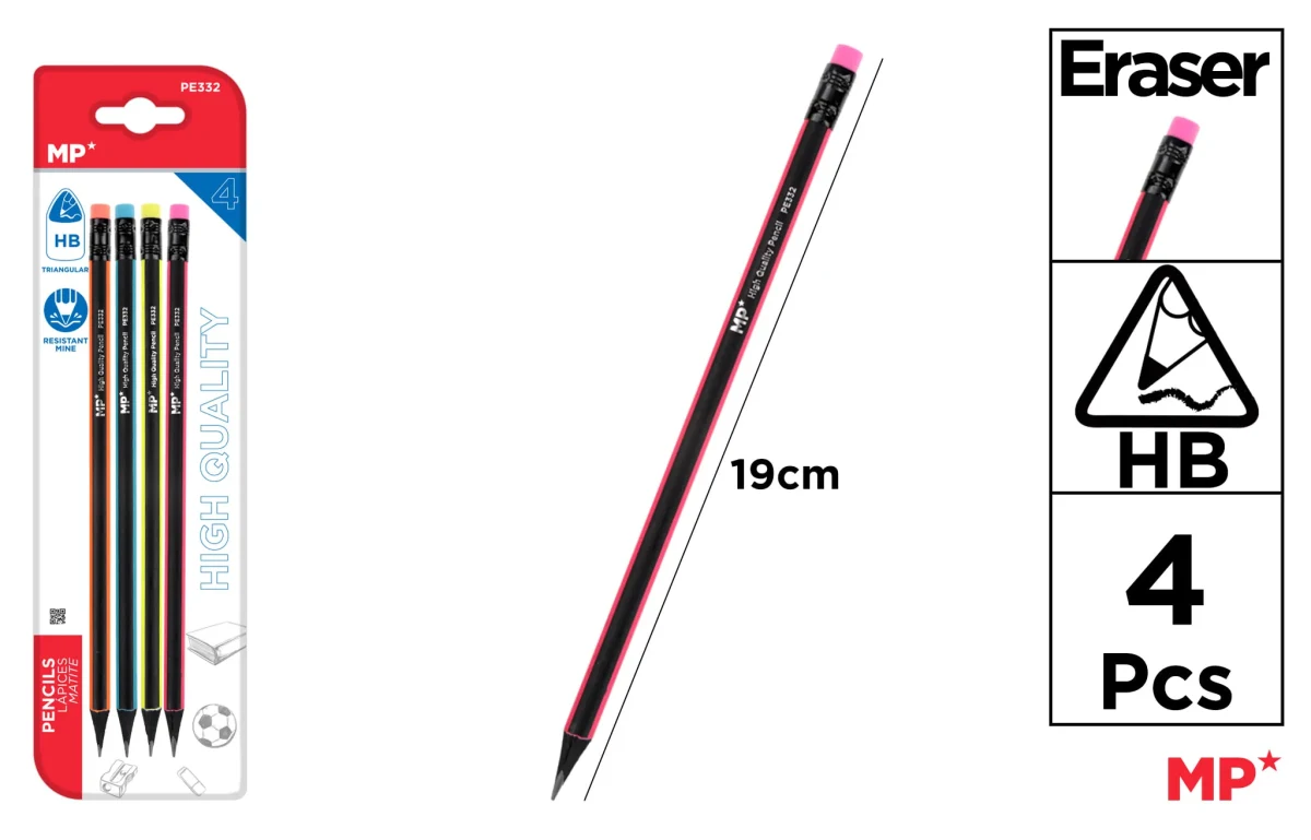 Set lapices Grafito con Goma HB x4 Uds Color Surtido1