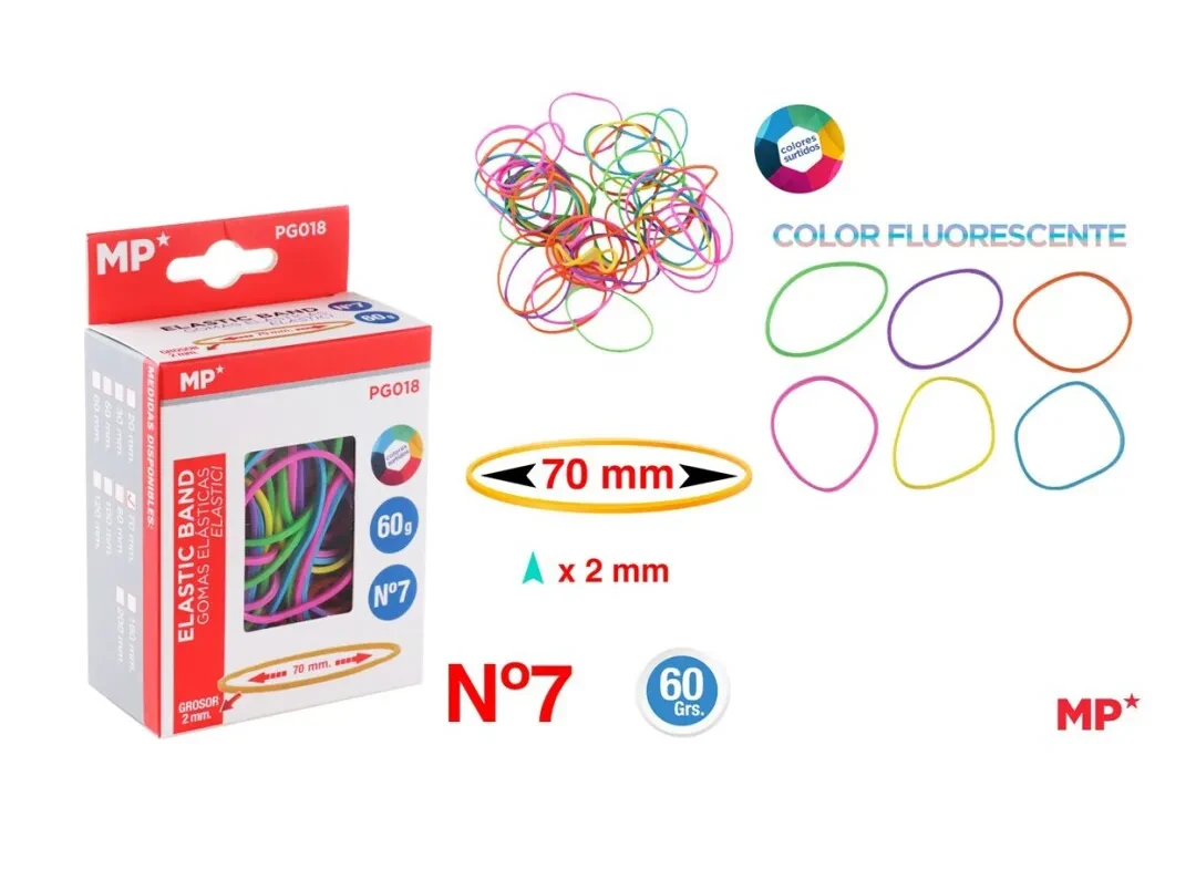 Elasticos N7 Fluorescentes 60G 70X2MM Color Variado1