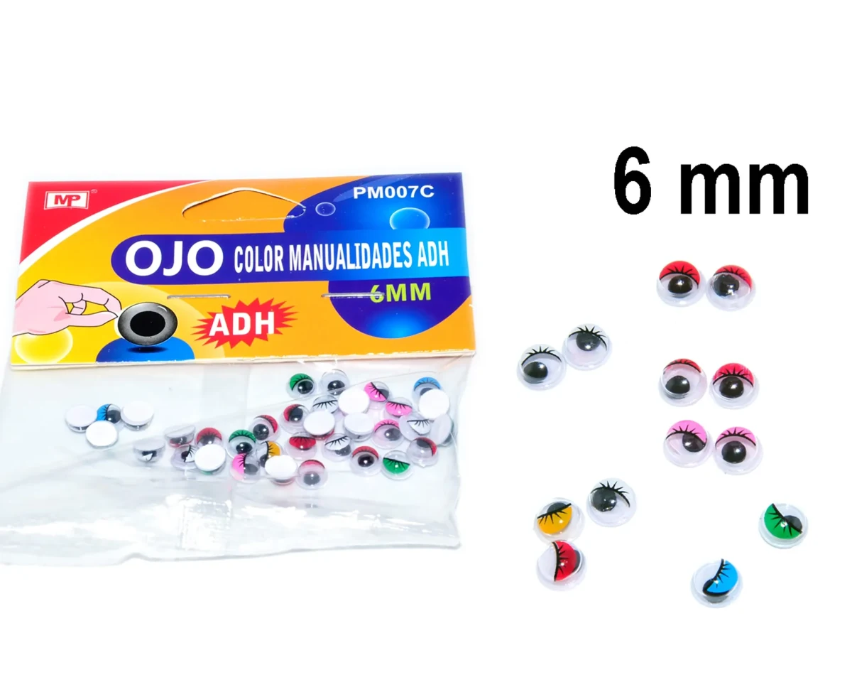 Blister De Ojos Moviles Redondos Con Pestañas 6mmdo1