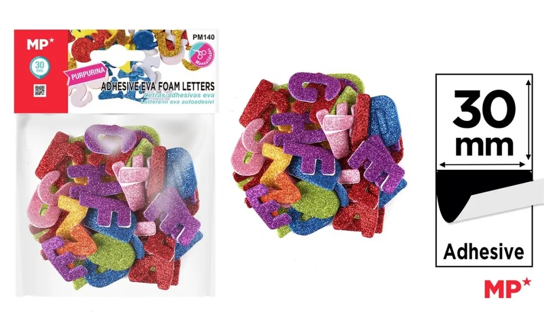 Set De Letras De Goma Eva Con Glitter Adhesivas 30mm Marca MP Crafts Color Variado (MP)1