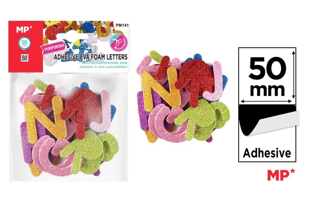 Set De Letras De Goma Eva Con Glitter Adhesivas 50mm Marca MP Crafts Color Variado (MP)1