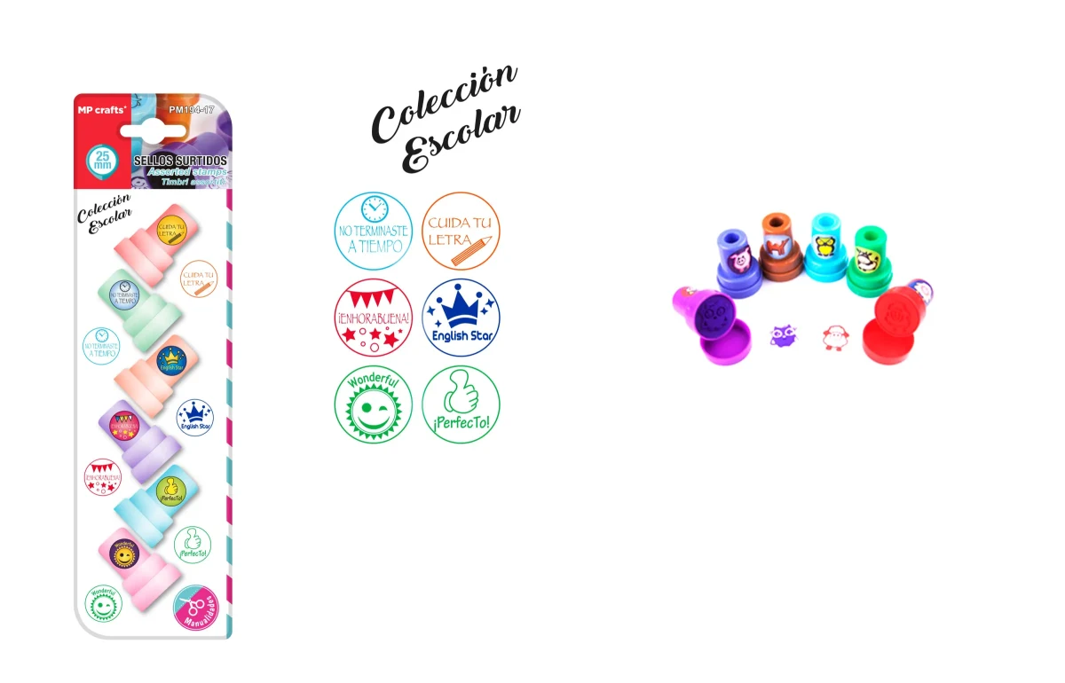 Set De Timbres Para Niños Colección Escolar X 6Uds Marca Madrid Papel Color Variado (MP)1