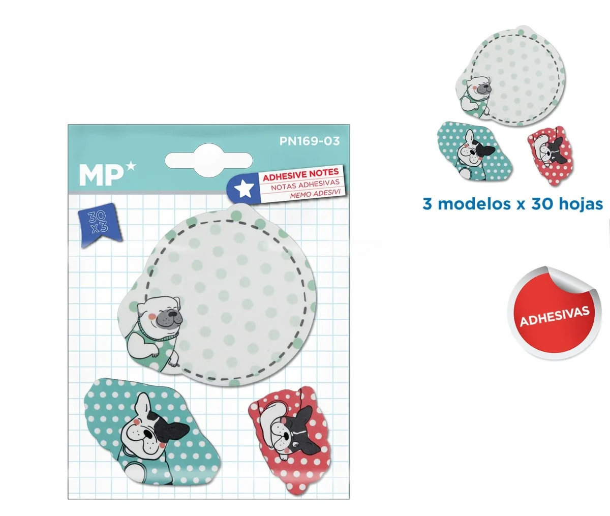 Set De Notas Adhesivas 3 Modelos Perritos x 30Hjs /90Grdo1
