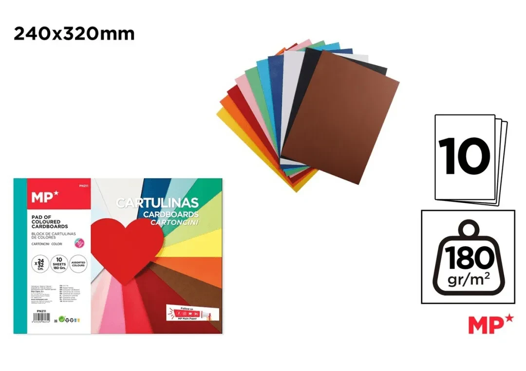 Block De Cartulina De Color 24x32cm X 10 Hjs / 180Gr. MP Crafts Color Variado (MP)1