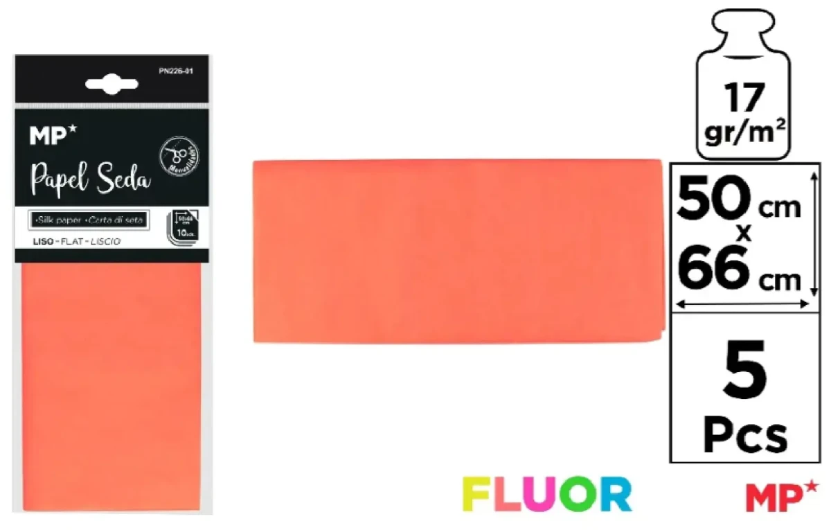 Pliego De Papel Seda 50cmX66cm X 5Uds Marca Madrid Papel Color Naranjo Neon (MP)1