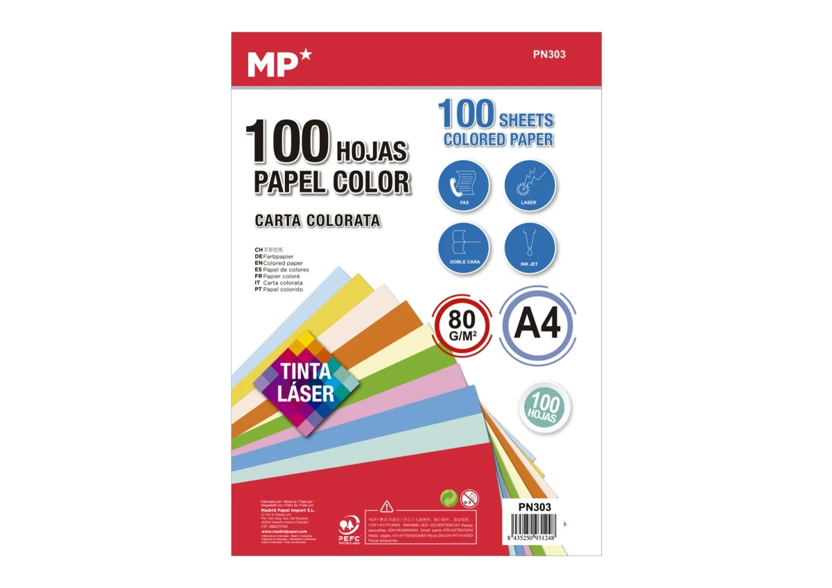Block De Hojas De Papel A4 100H/ 80Gr. Marca Madrid Papel Color Variado(MP)1