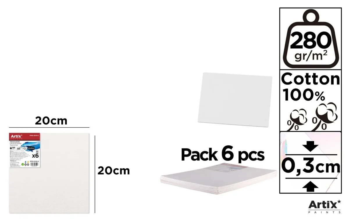 Lienzo En Tablilla 20 X 20 X 0.3 Cm 280 g/m² 6 Uds (MP)1