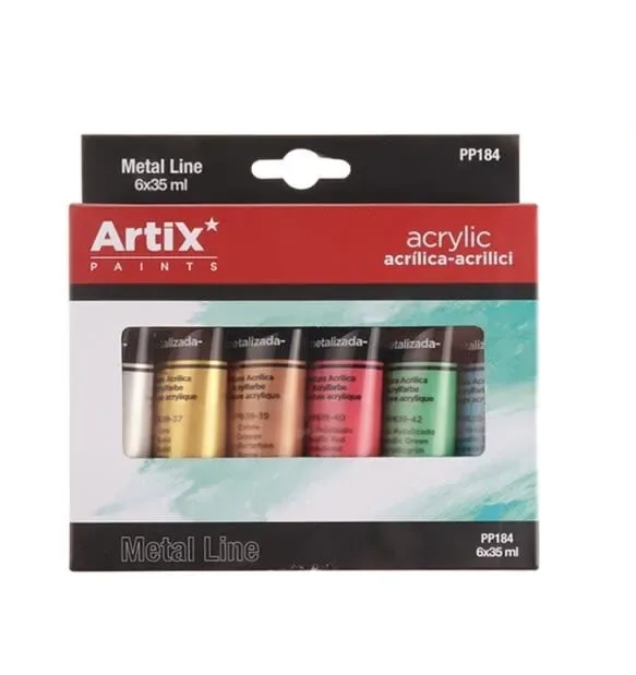 Set De Acrilico Metalizado 6 Tubos X 35Ml Marca Artix1