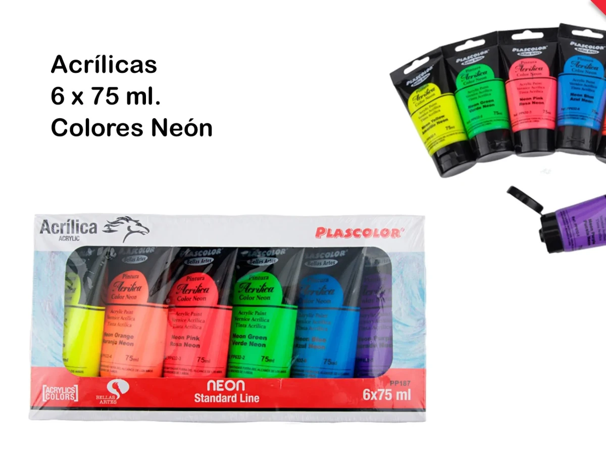 Pintura Acrílica 6 Tubos 75 Ml Fluorescentes1
