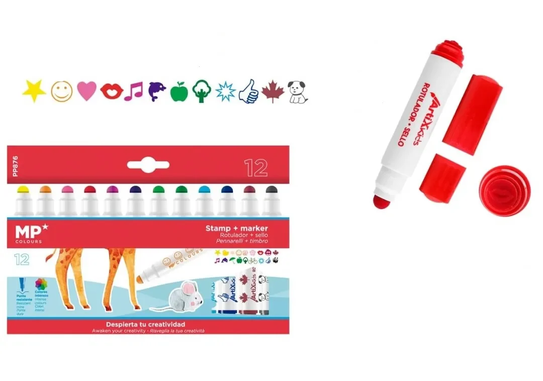 Set De Plumones Punta Redonda + Sello 12 Und - Madrid Papel1