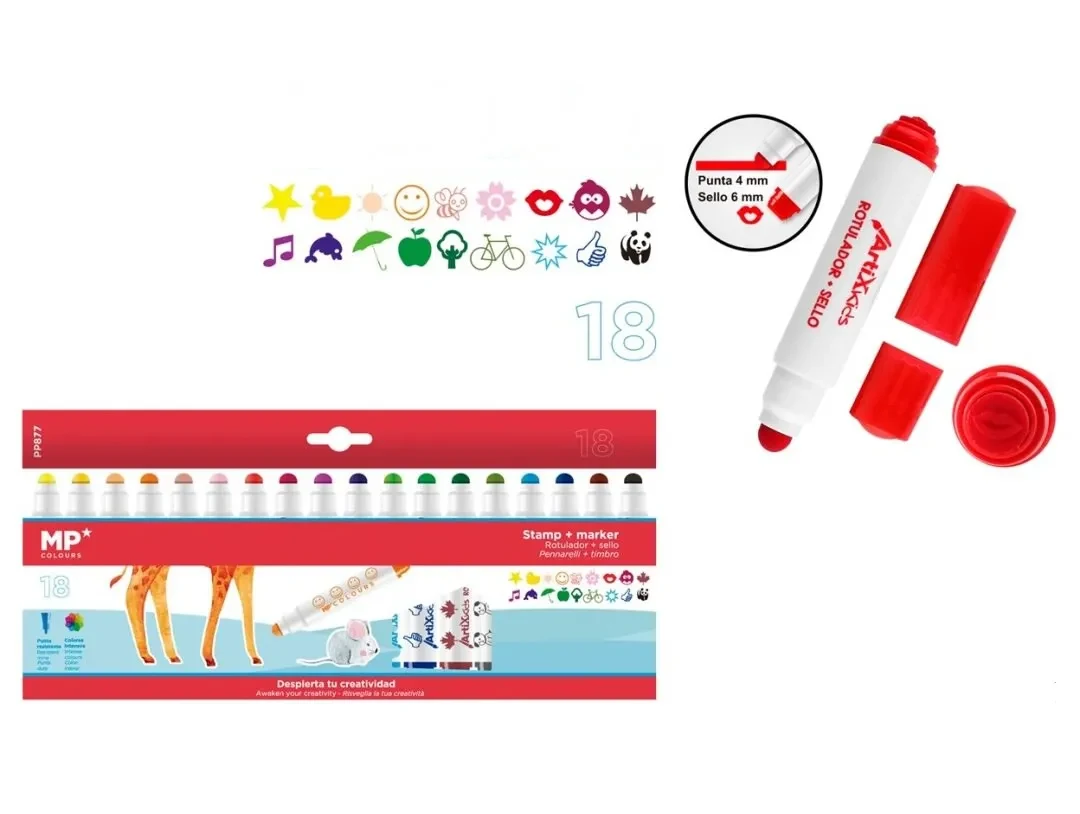 Set De Plumones Punta + Sello 18 Und - Madrid Papel1