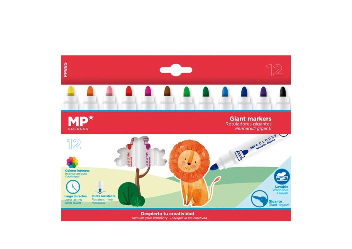 Set De Plumones Gigantes Lavables X 12 Uds Marca Madrid Papel Color Surtido (MP)1