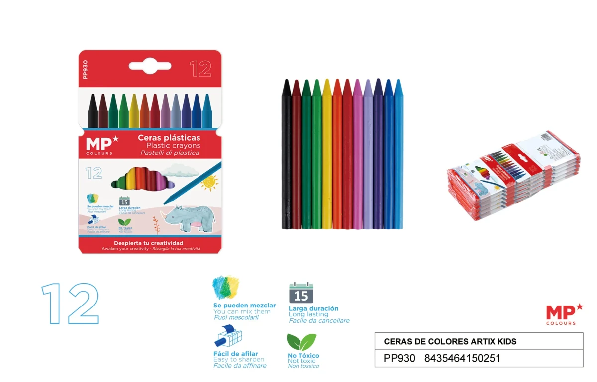 Caja De Lapices De Cera Kids x 12 Colores Color Surtido1