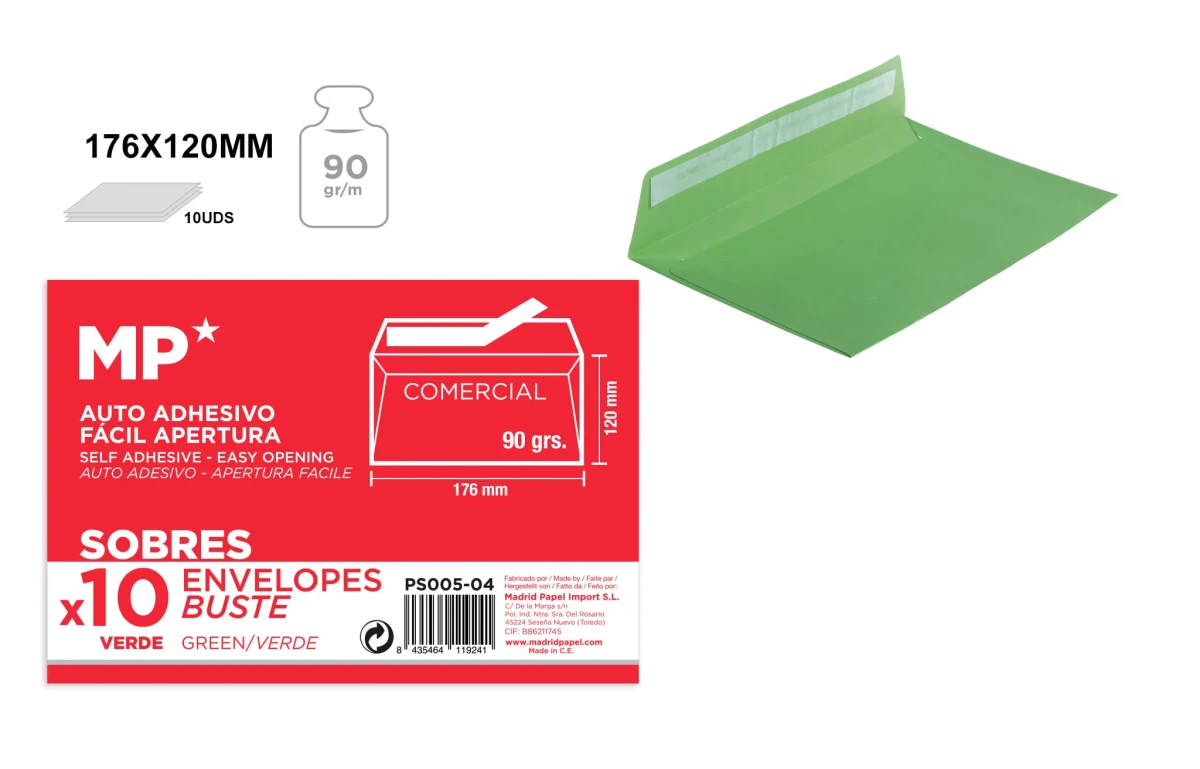 Sobre 120mmx176mm Marca Madrid Papel Color Verde (MP)1