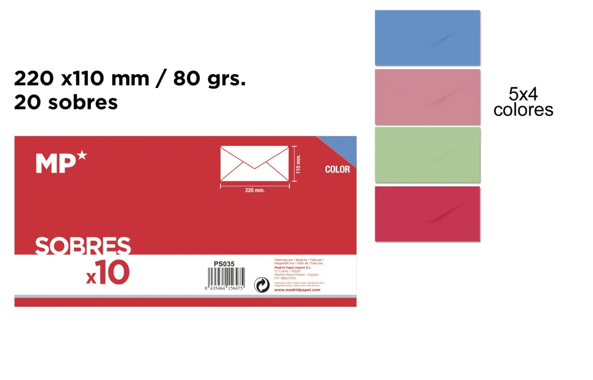 Sobre De Color 220mmX110mm Marca Madrid Papel Color Variado (MP)1