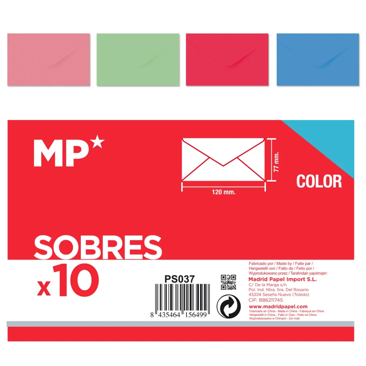 Sobre De Color 77mmX120mm Marca Madrid Papel Color Variado (MP)1